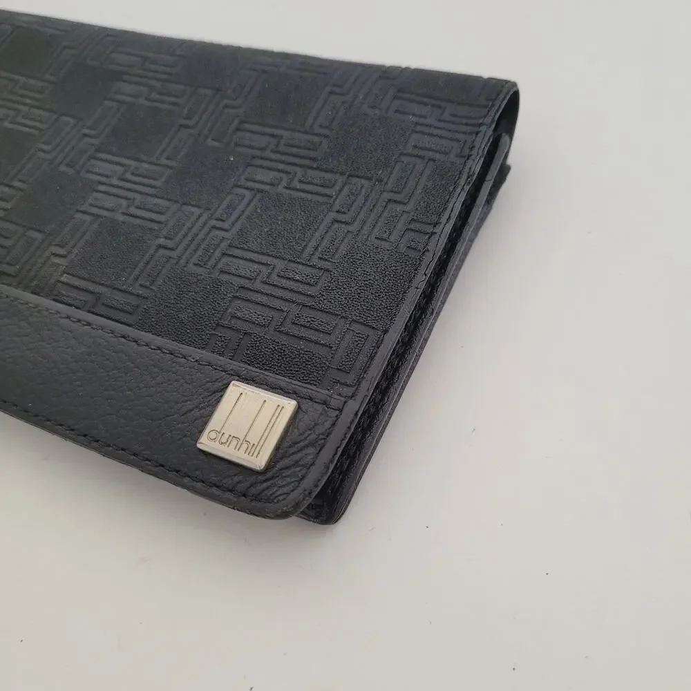 Dunhill Designer Bill Card Holder Wallet Black Bifold Textured Leather Folding